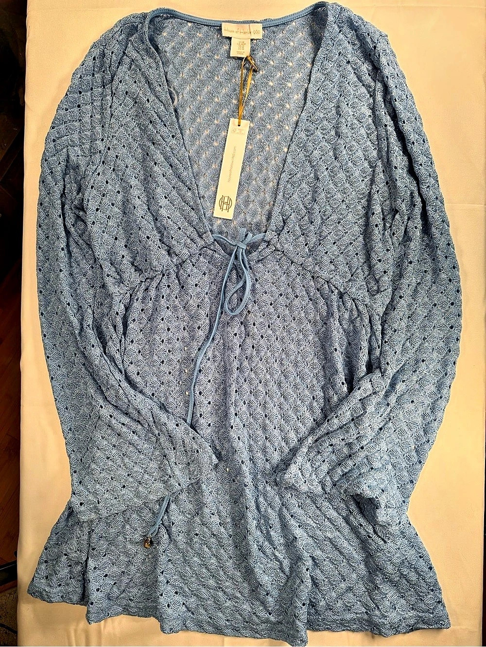 NWT House of Harlow 1960 Blue Knit Tie-Waist Tunic Size M